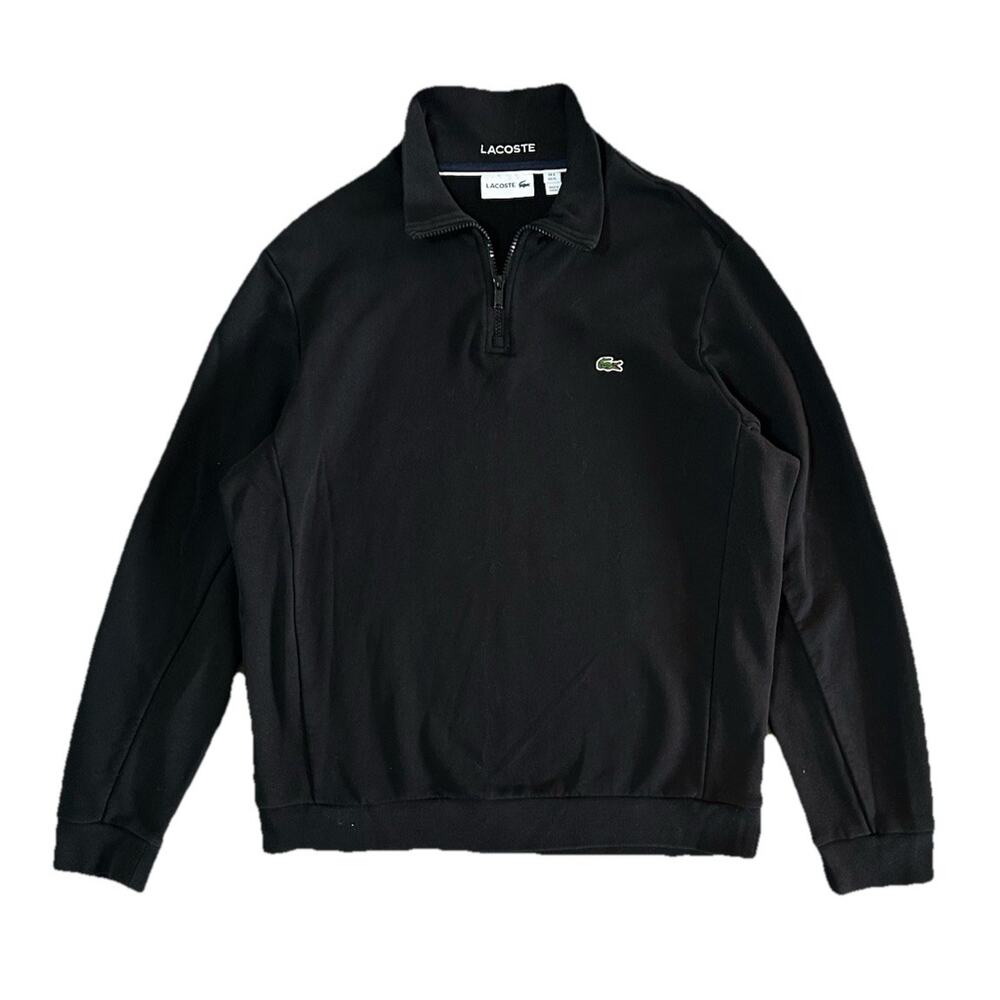 Lacoste Men’s Black Quarter Zip Pullover Sweatshirt Size 6 XL Logo Embroidered